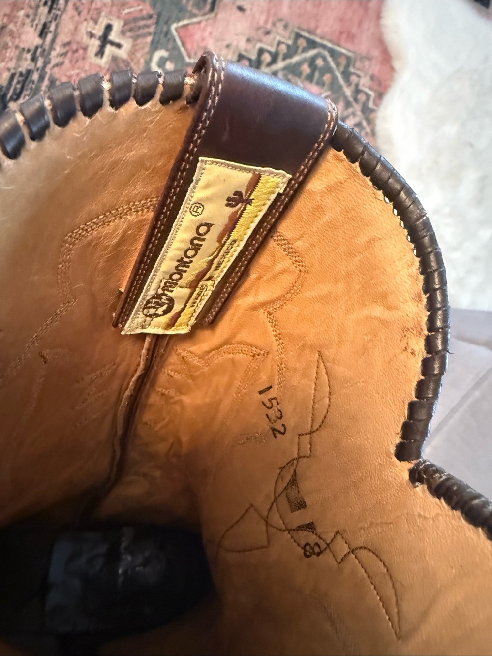 Montana Dark Brown Leather Cowboy Boots with Cream Stitching - Picture 3 of 6